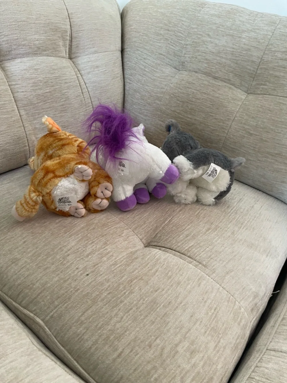 Feisty Pets Trio - Orange Tabby, White/Purple Unicorn, Gray Puppy